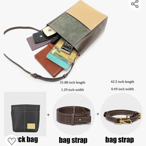 NWT! Genuine Leather Minimalist Color Block Tote Bucket Bag Olive🔥HP 3-23-24🔥 - Picture 4 of 10